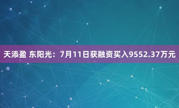 天添盈 东阳光：7月11日获融资买入9552.37万元